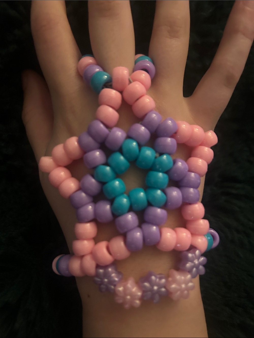 Handmade Kandi Beaded Star Bracelet Set - Pink, Purple & Teal